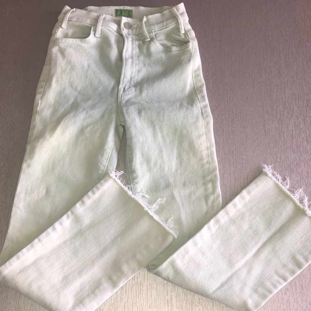 MOTHER Light Mint Green Straight Crop Jeans
